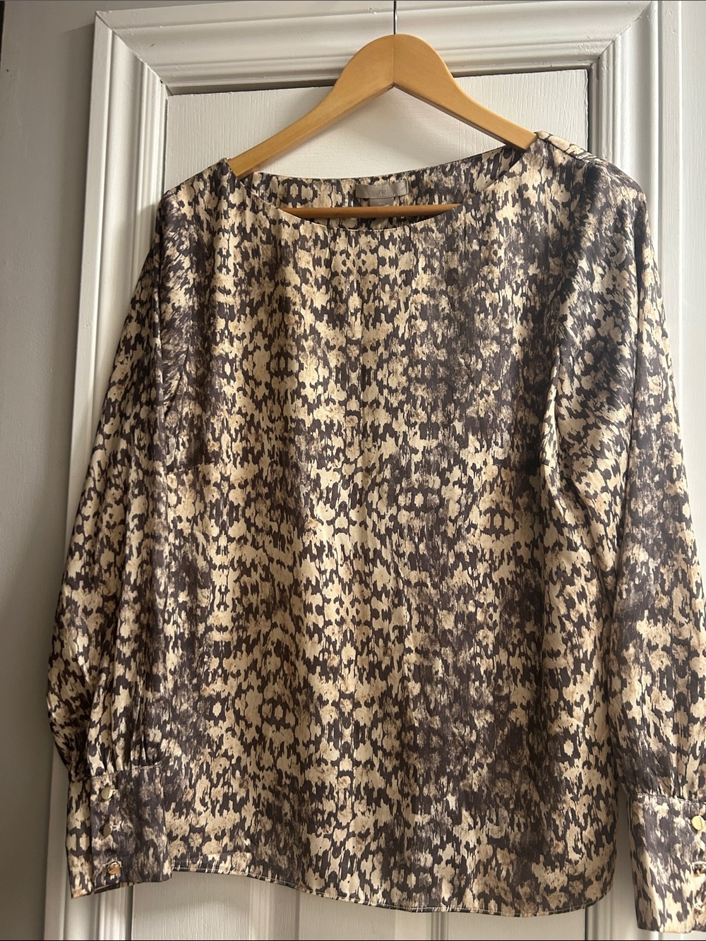 H&M Beige and Brown Printed Long-Sleeve Blouse